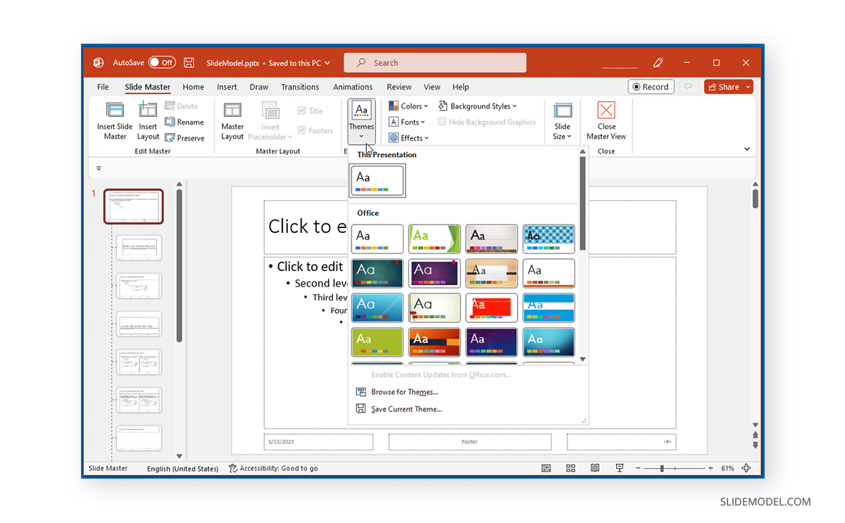 Edit theme style in Slide Master in PowerPoint