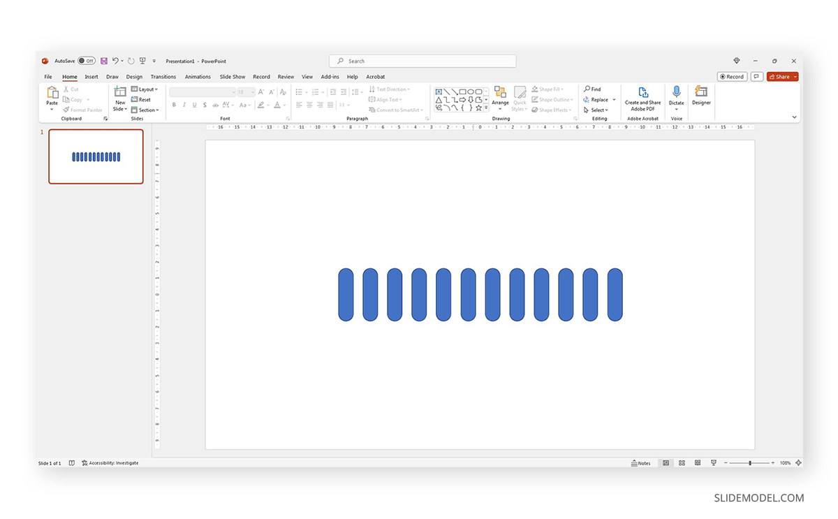 Grouped and centered shapes in PowerPoint