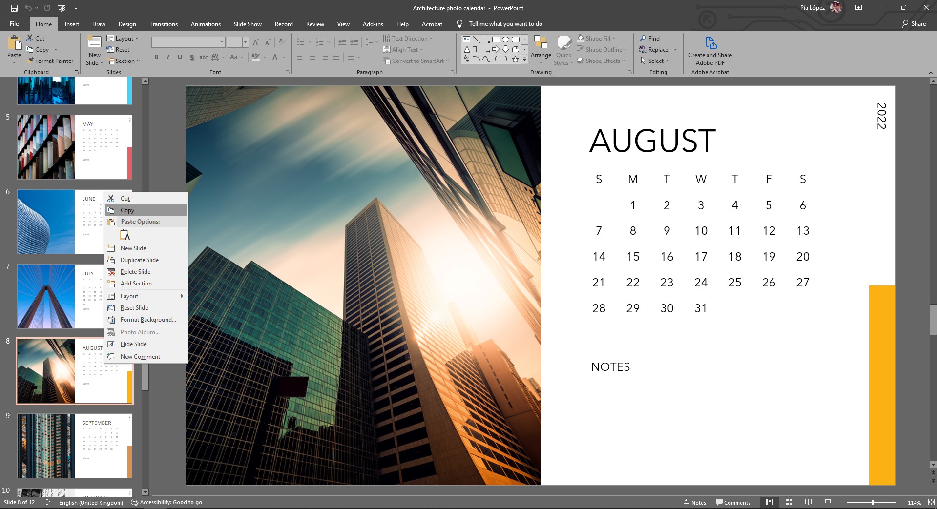 Copying the calendar file in PowerPoint