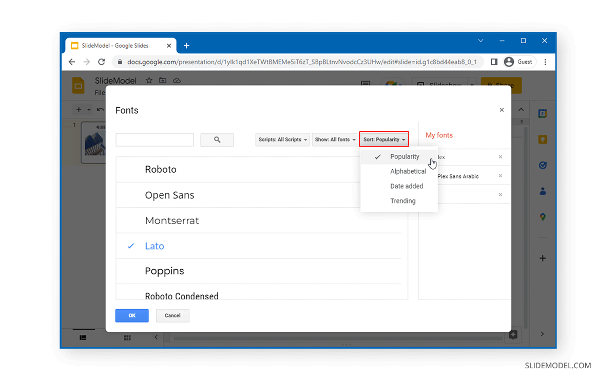 Sort All Fonts option in Google Slides