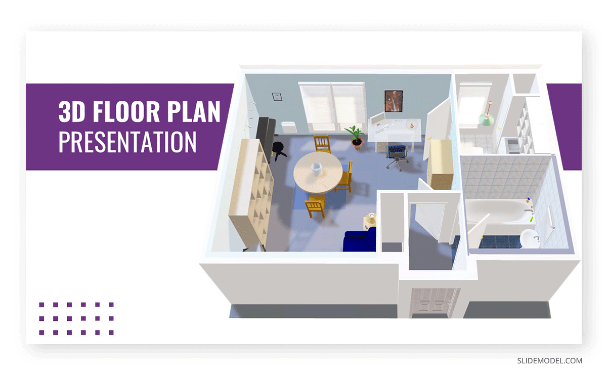 Title slide in a 3D floorplan presentation