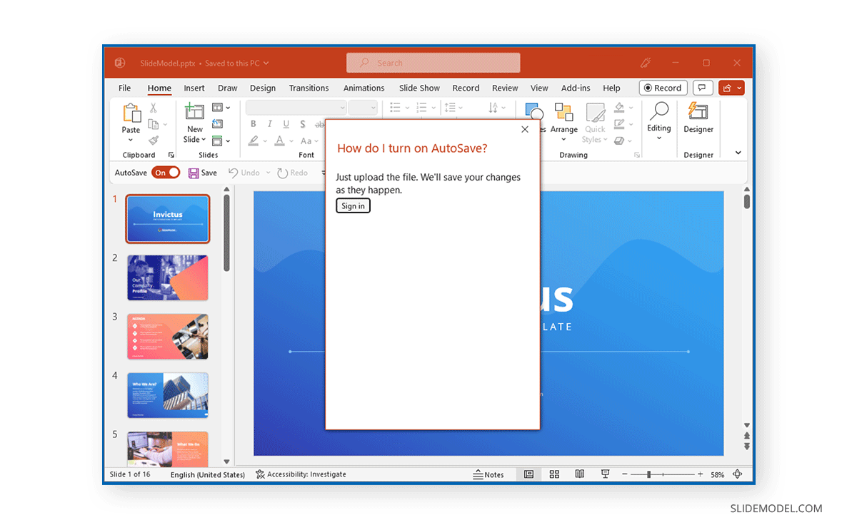 Sign in to OneDrive to turn on AutoSave in PowerPoint