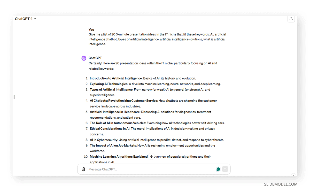 ChatGPT generated 5-minute presentation ideas