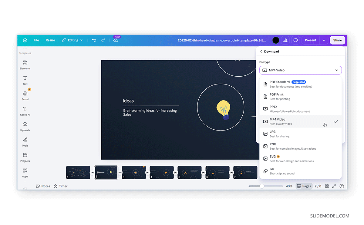How to export GIF to video in Canva