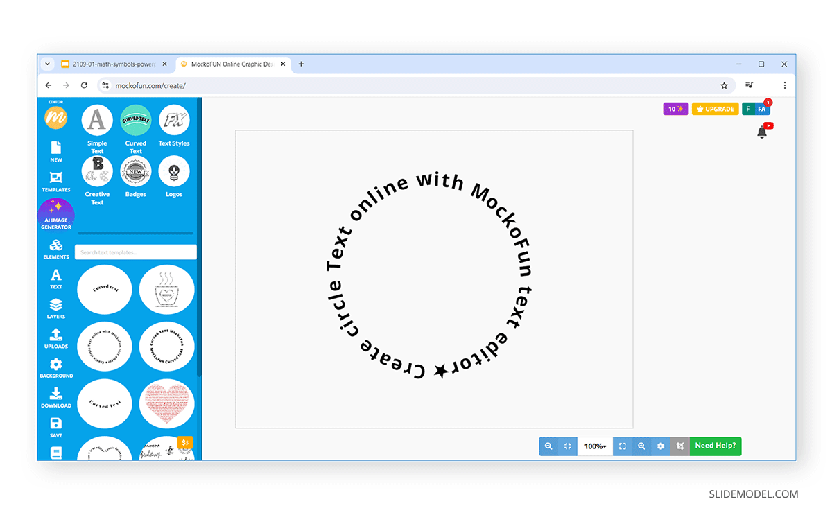 Circle curved text in Mockofun