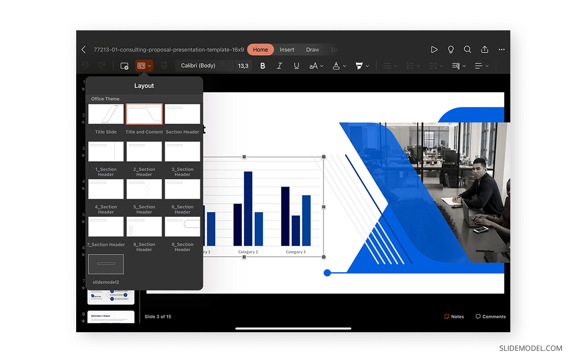 How to change slide layout in PowerPoint for iPad
