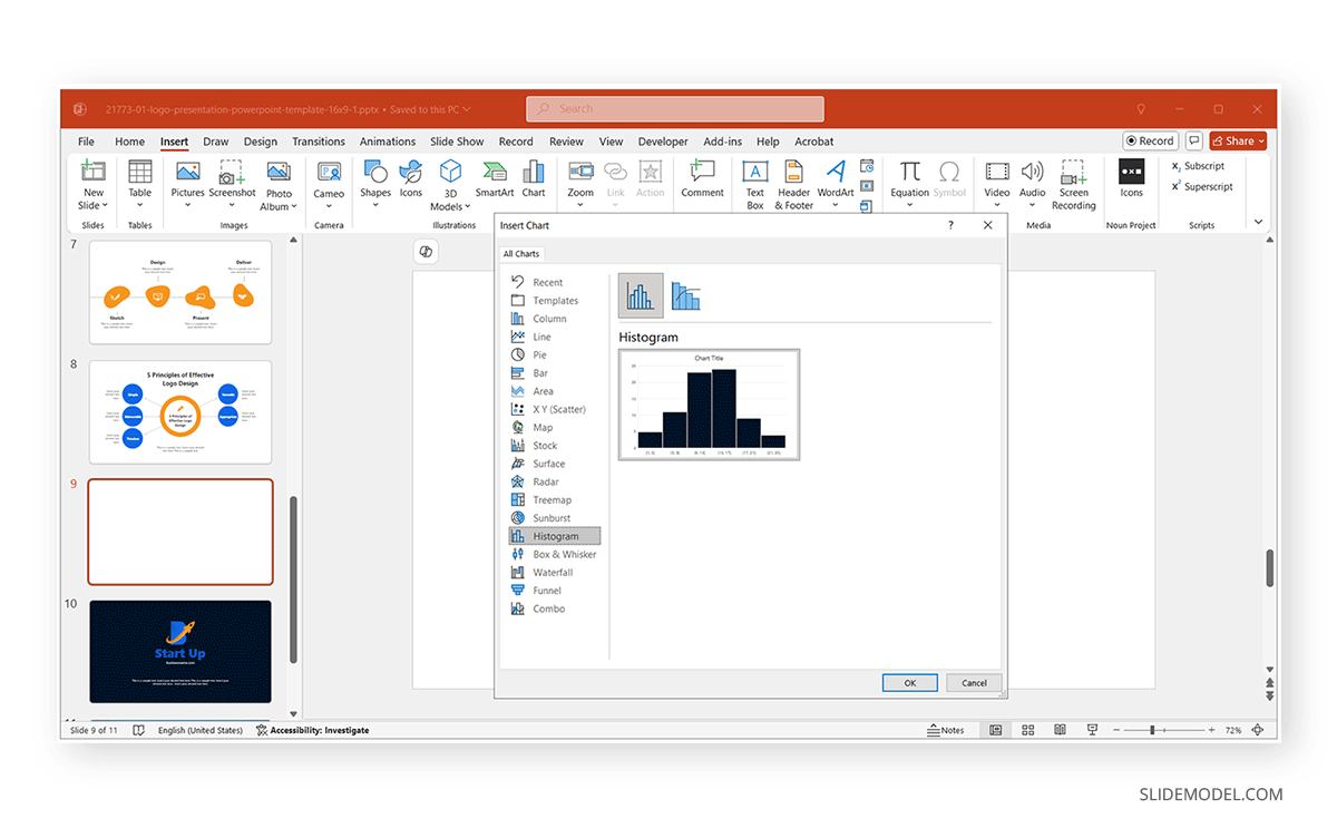 How to insert histogram chart in PowerPoint