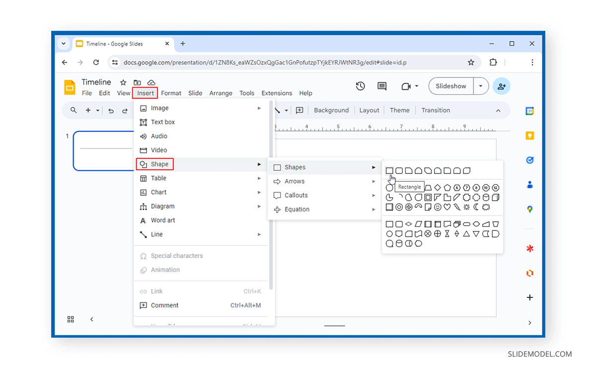 How to insert a shape in Google Slides