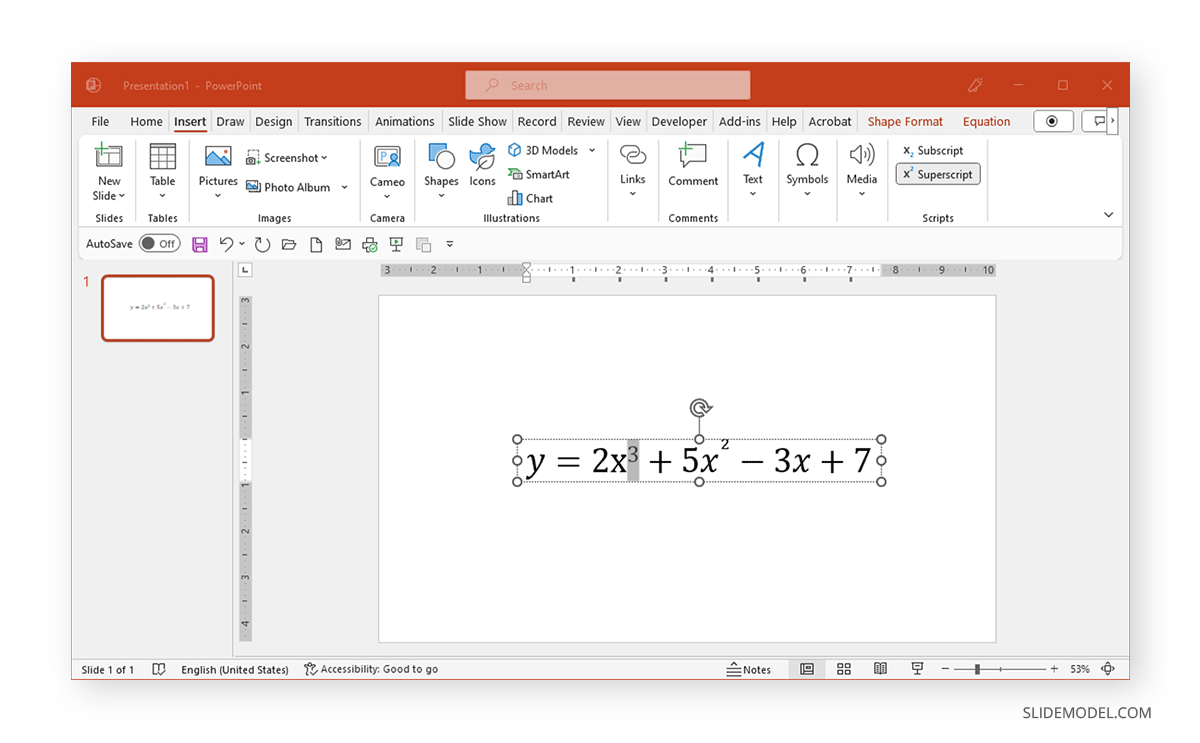 How to use superscript in PowerPoint to write equations with exponents