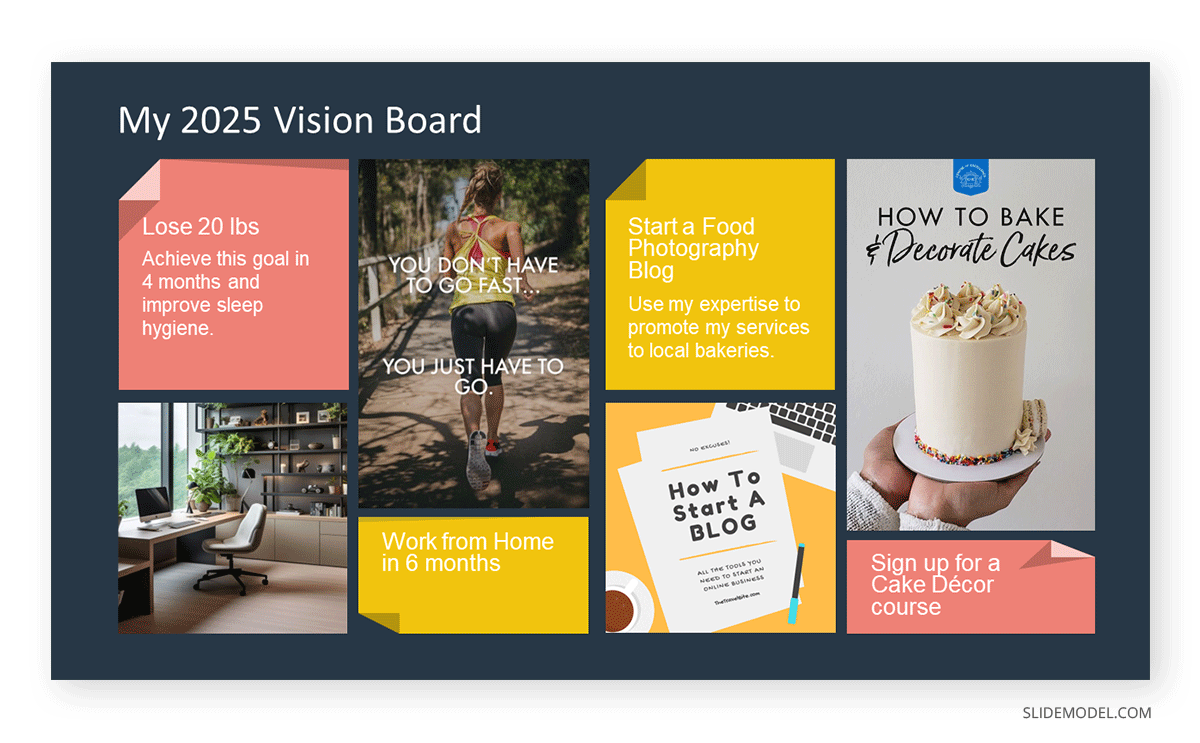 Personal vision board with text and images