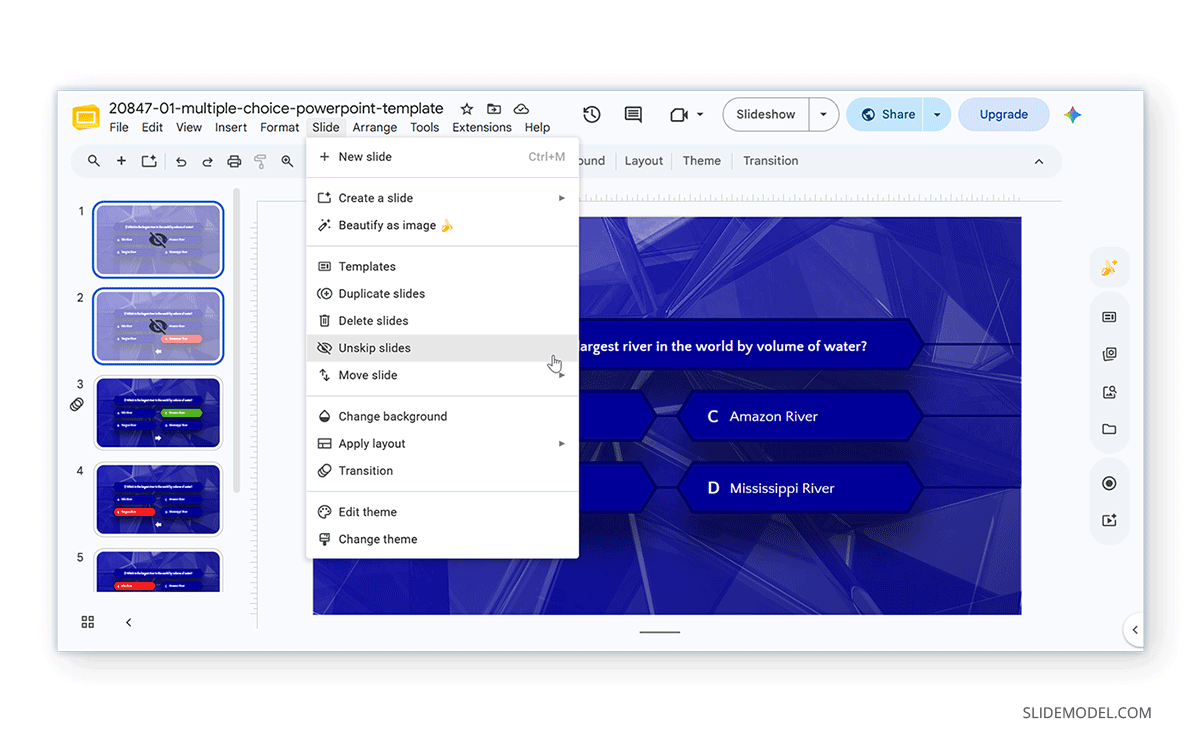 Unhiding slides in Google Slides