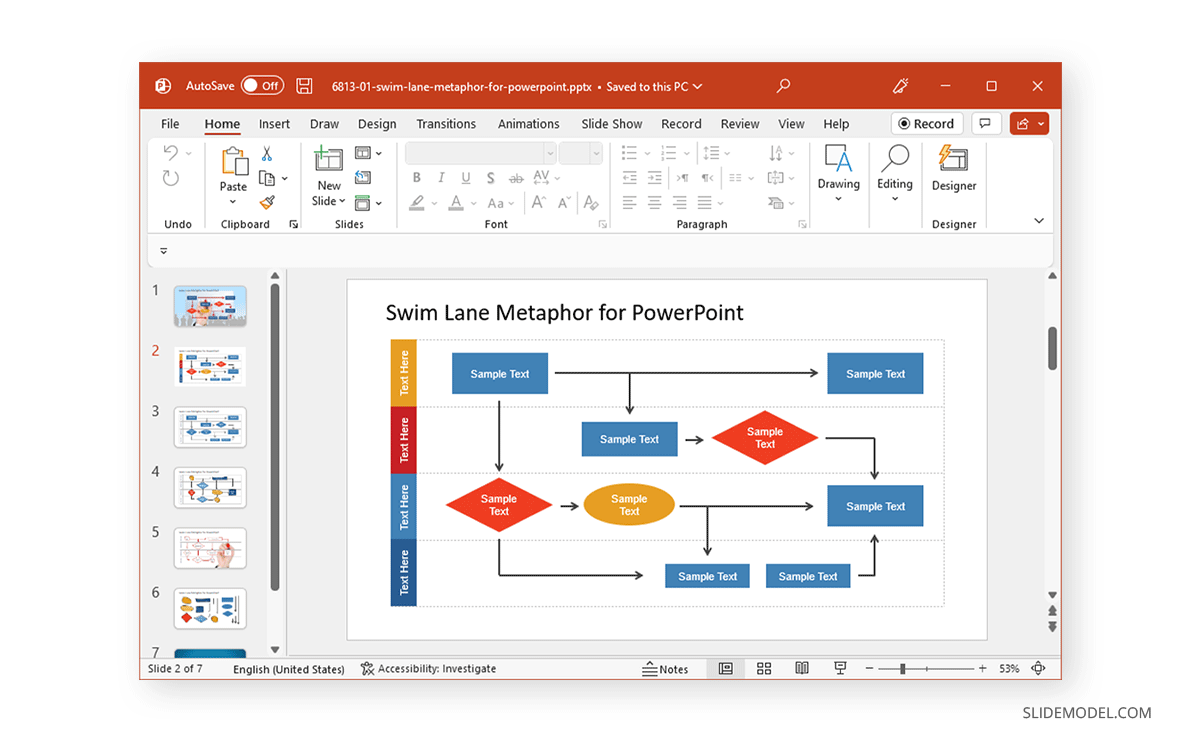 Using a swim lane PowerPoint template by SlideModel