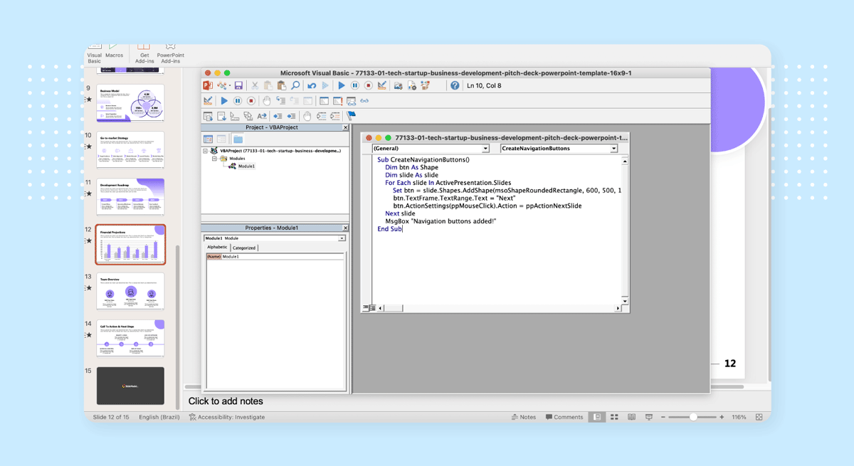 Script for navigation buttons in VBA code