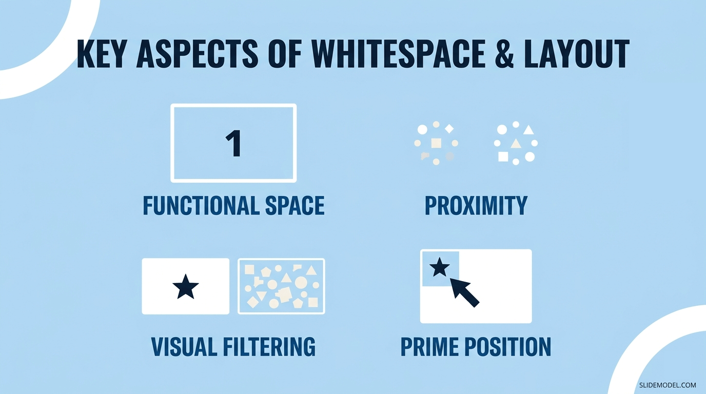 How to work with whitespace and layout settings in visual hierarchy for slide decks