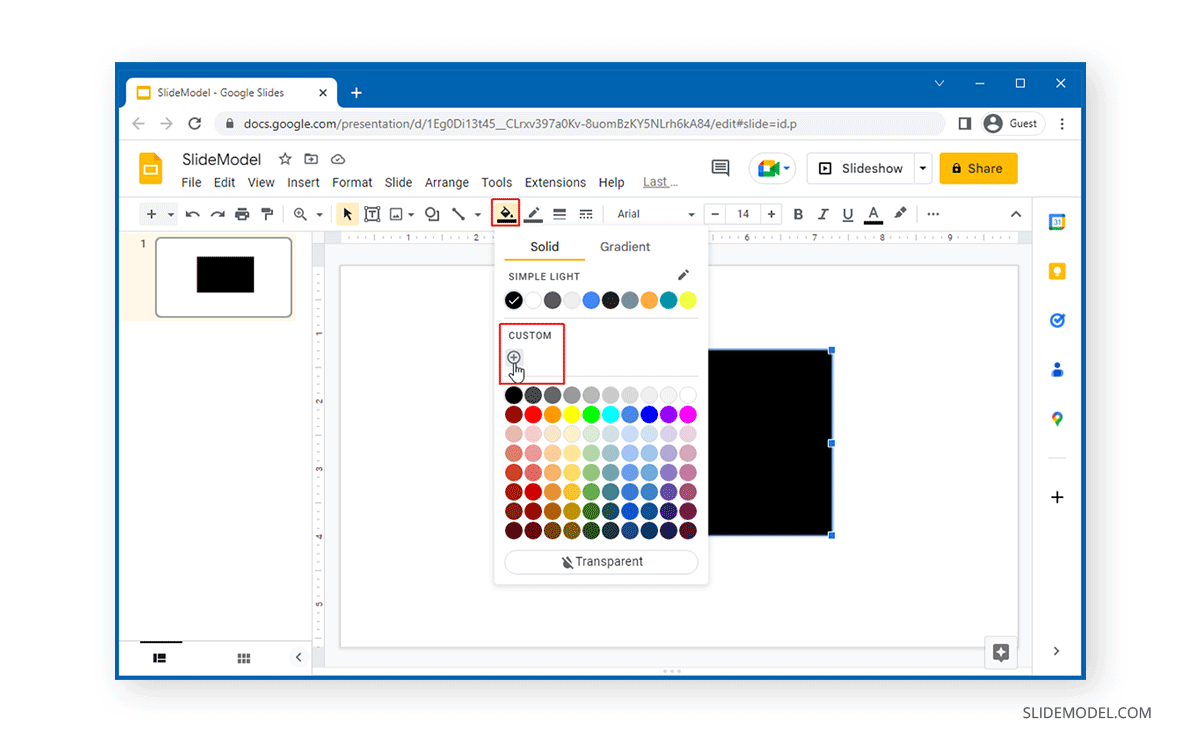 Accessing custom color options in Google Slides