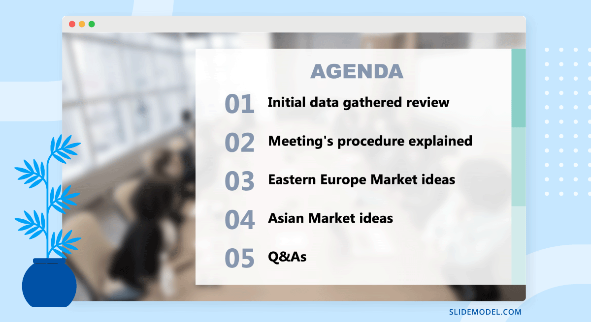 Agenda slide sample