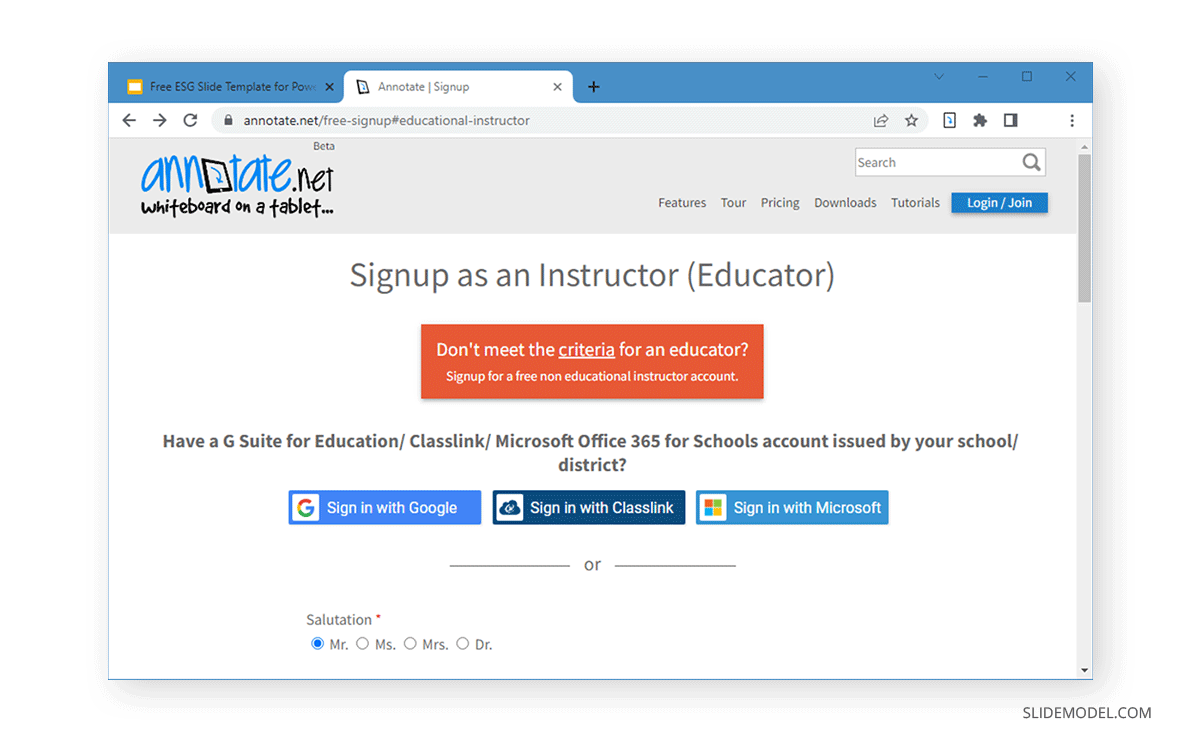 Sign up Annotate extension