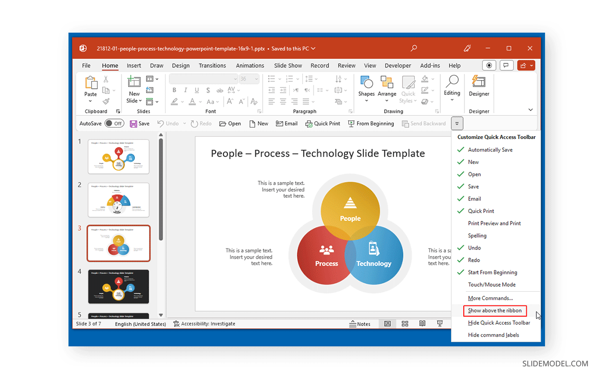 Change position of the Quick Access toolbar in PowerPoint