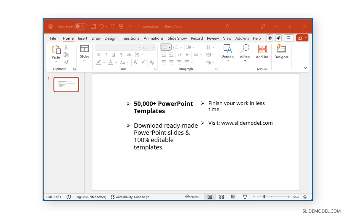 Column layout with bulleted list in PowerPoint slide