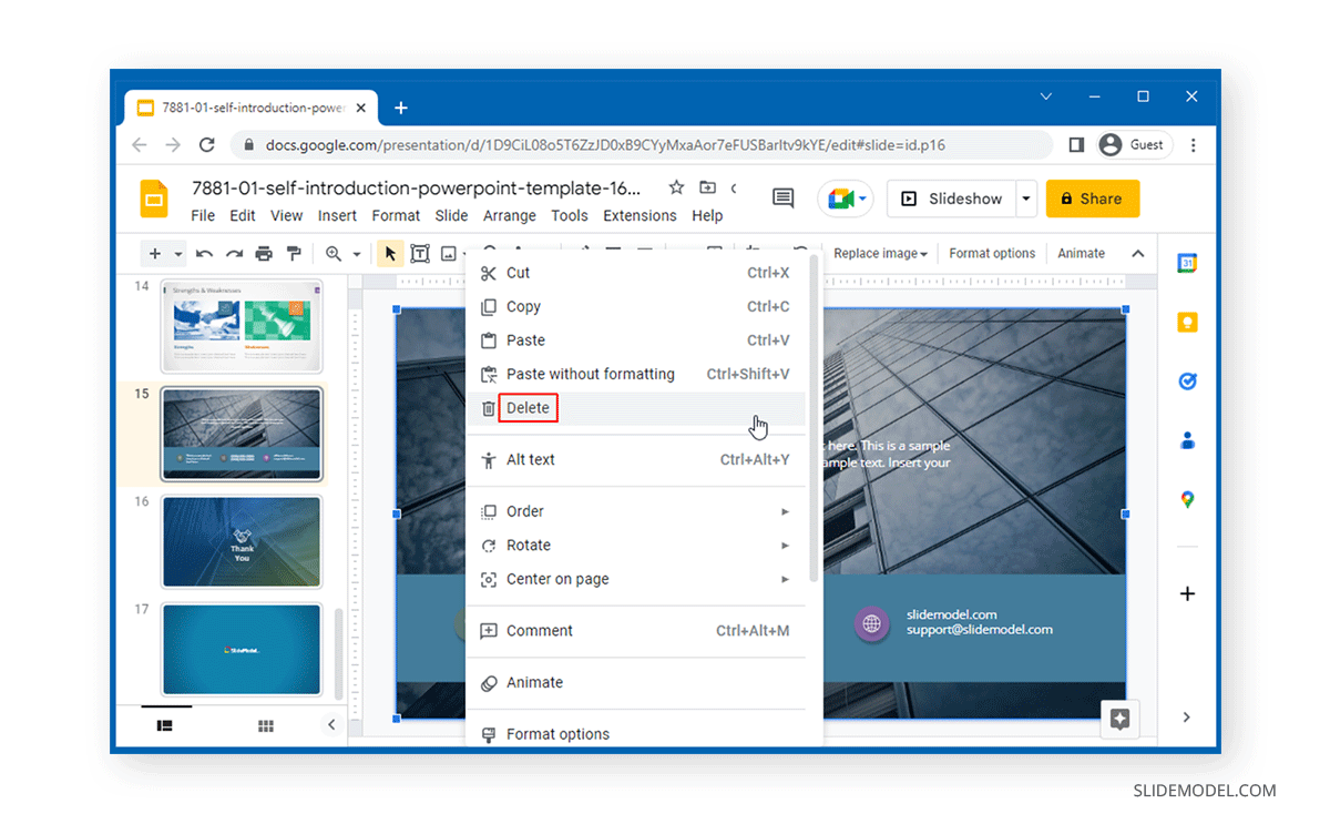 Deleting a background image on Google Slides