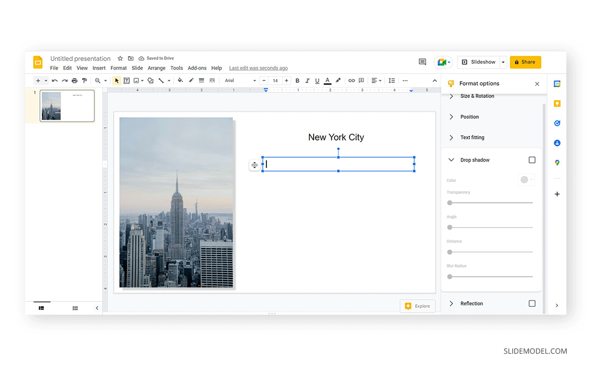 final effect of drop shadows in google slides