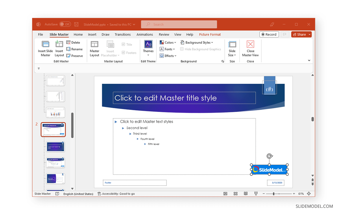 Editing master slide elements in PowerPoint