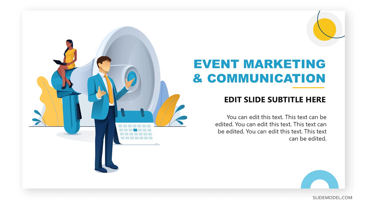 Slide with human figure vector images in an event management PowerPoint template by SlideModel