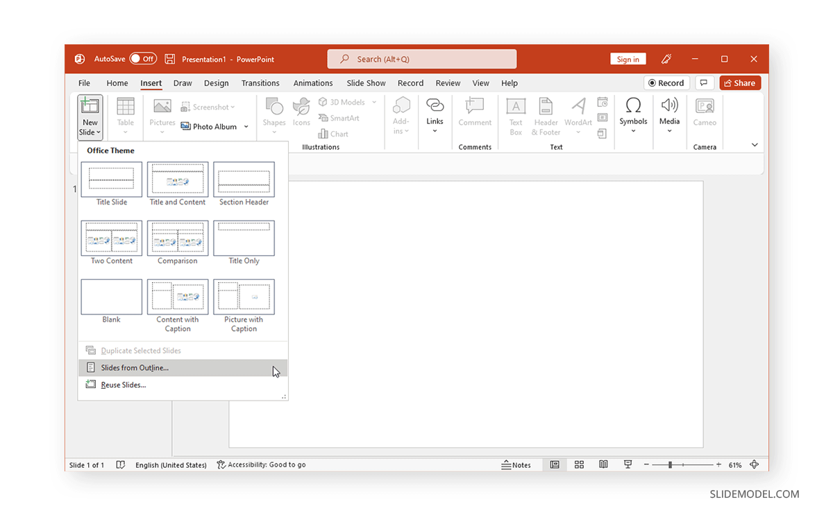 importing slides from outline into PPT file