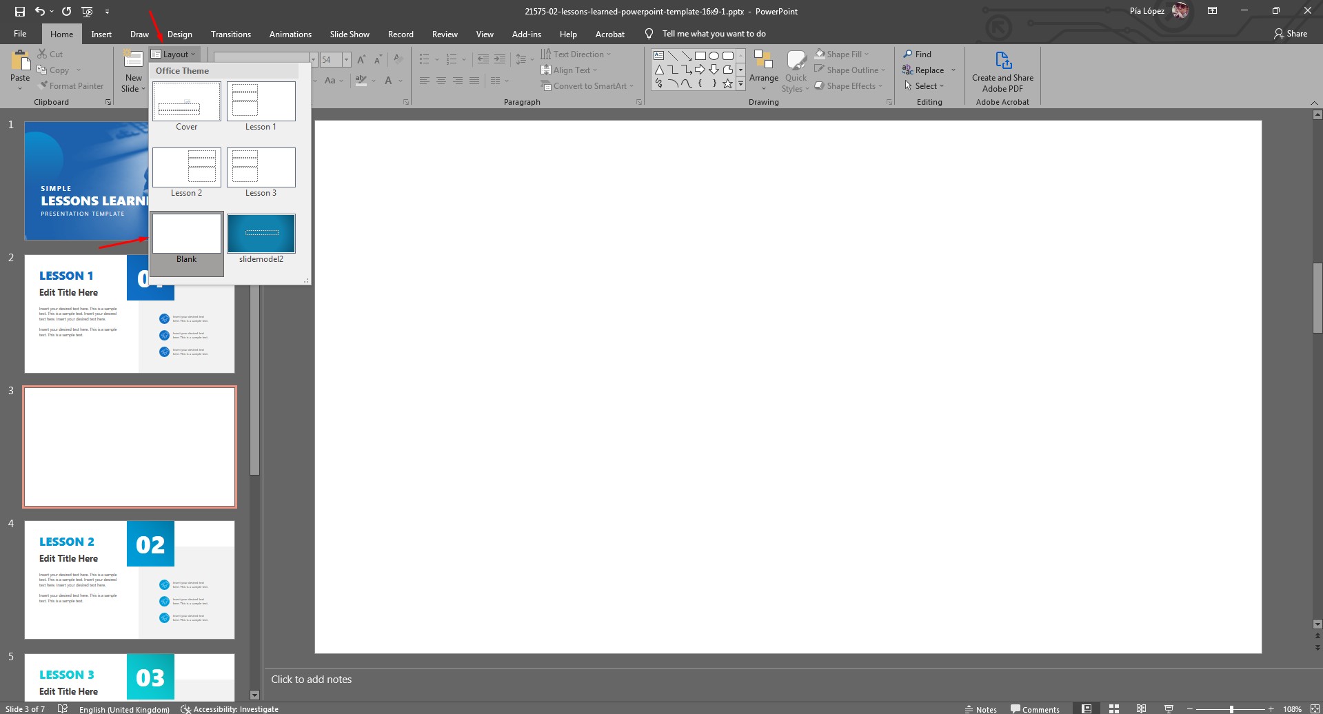 Creating new blank slide in PowerPoint
