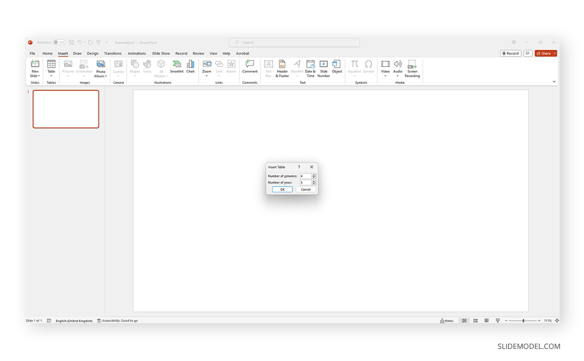 Table options in PowerPoint