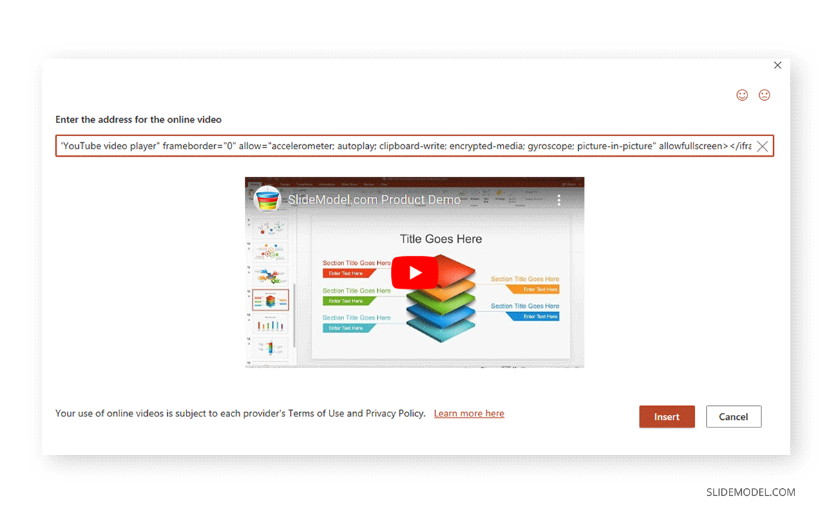 Inserting an embedded YouTube video URL in PowerPoint