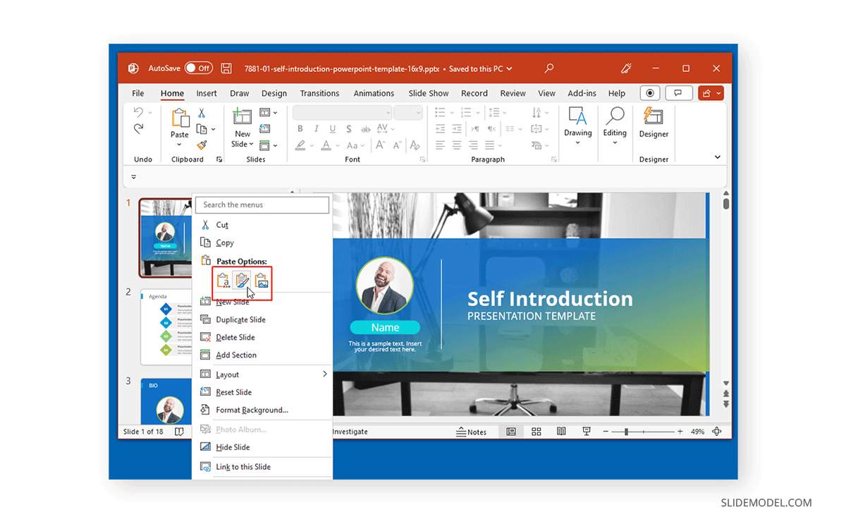 Paste slides in PowerPoint presentation to combine files