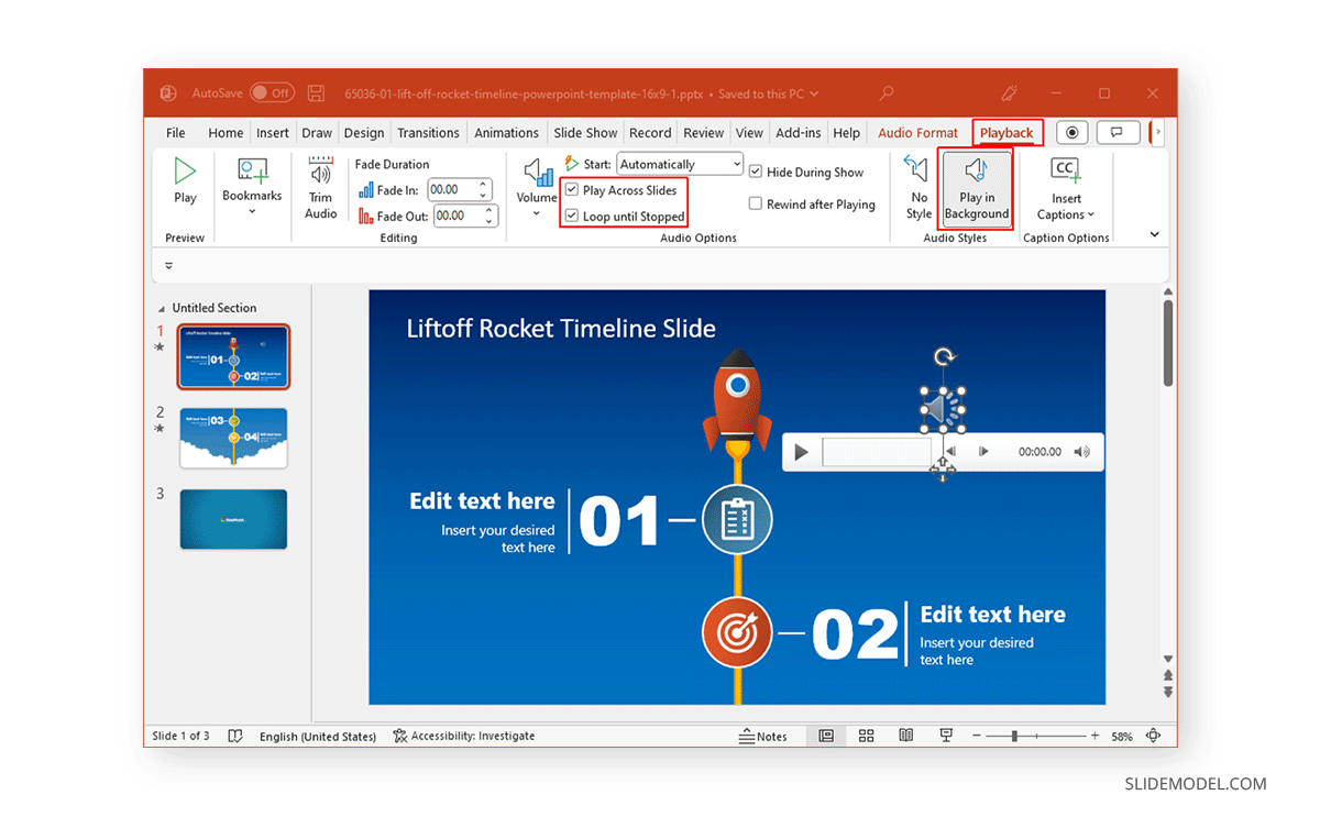 Play audio across all slides and in a loop in PowerPoint