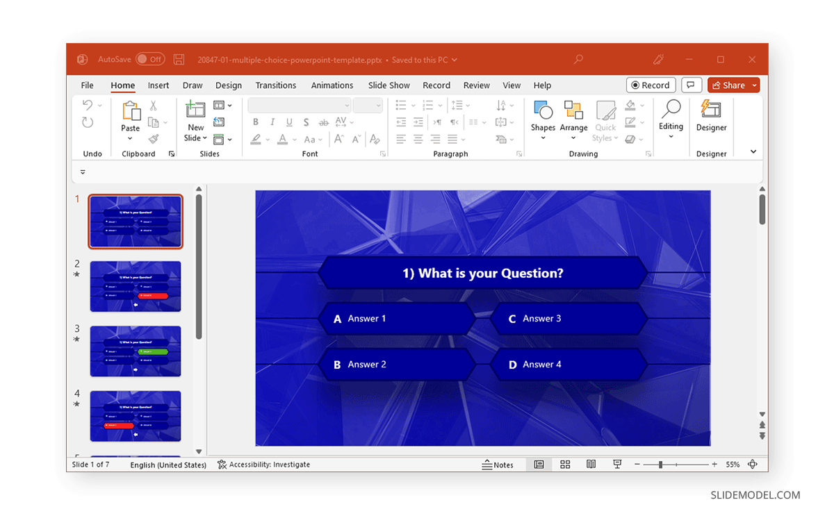 Using a quiz title slide in PowerPoint