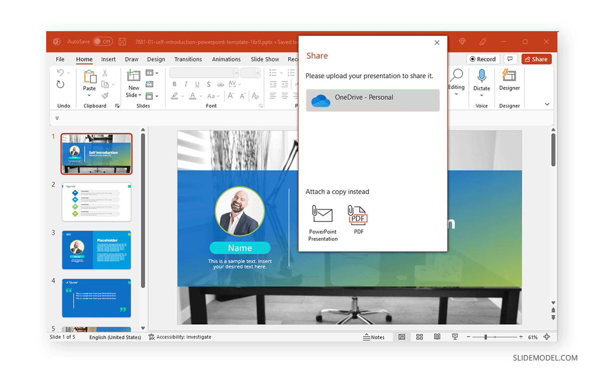 save a PowerPoint presentation as PDF for e-mail attachment
