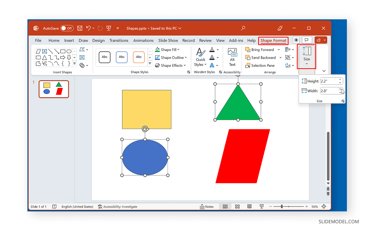 Select and Resize shape in PowerPoint