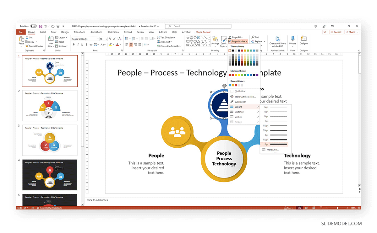Shape Outline in PowerPoint line weight options
