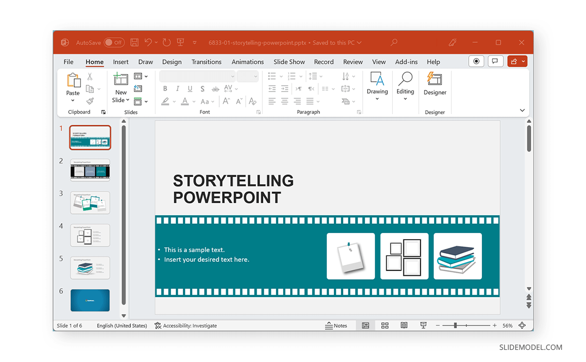 Using a storyboard template in PowerPoint