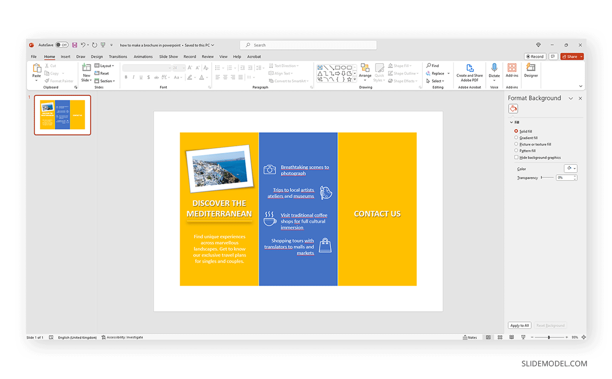 Travel agency brochure with content made in PowerPoint