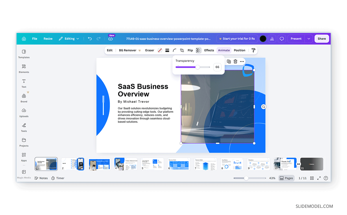 How to use the transparency slider in Canva
