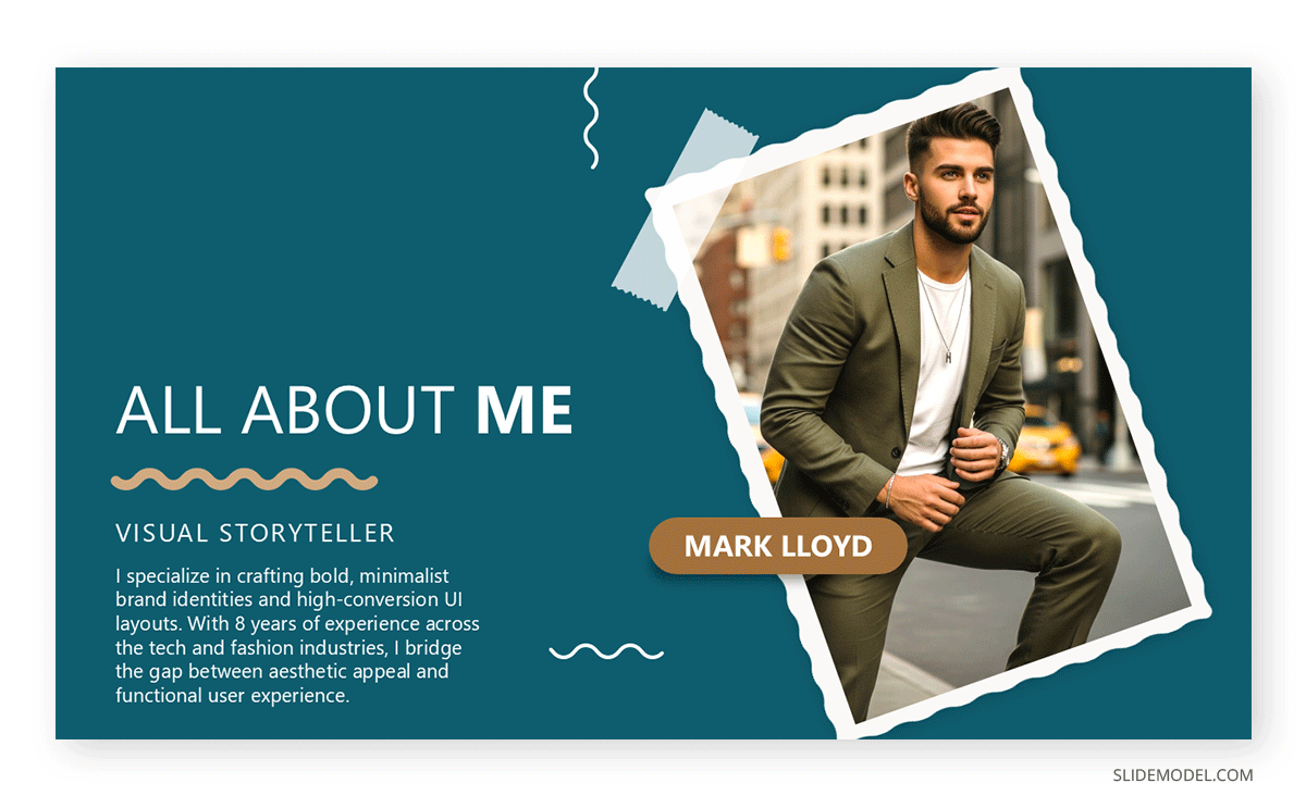 Cover portfolio slide with masked PowerPoint image