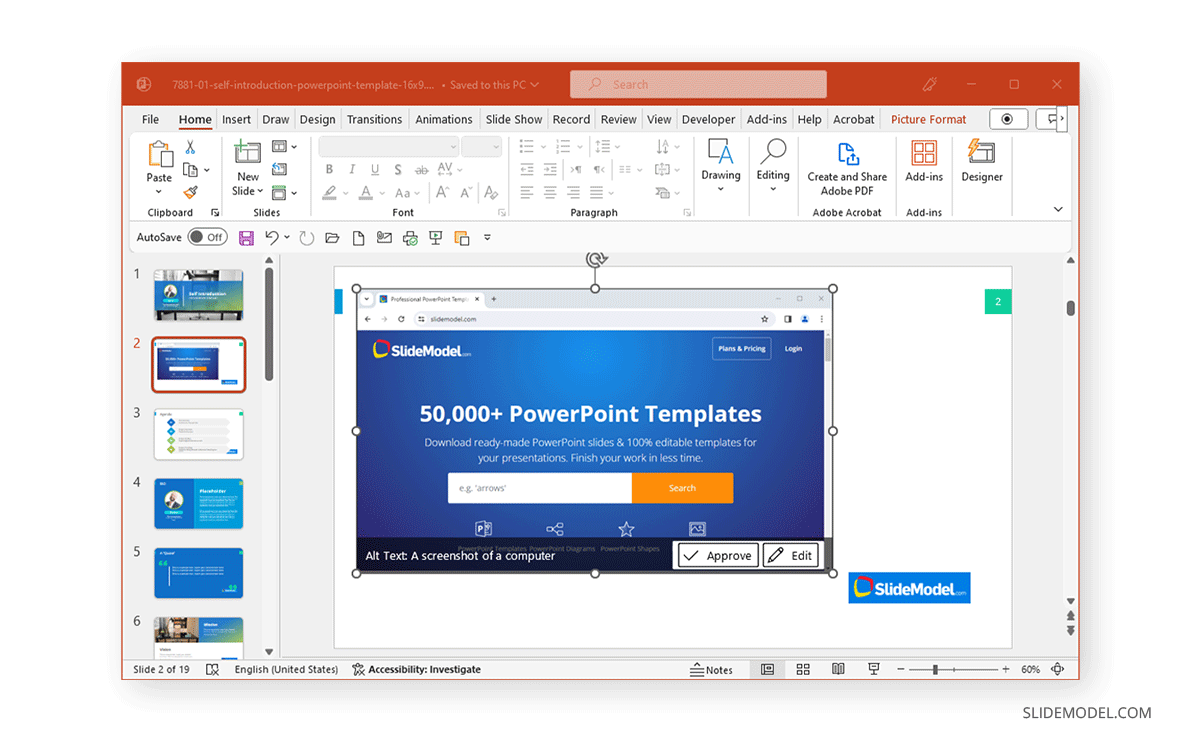 Confirming a placed screenshot in PowerPoint