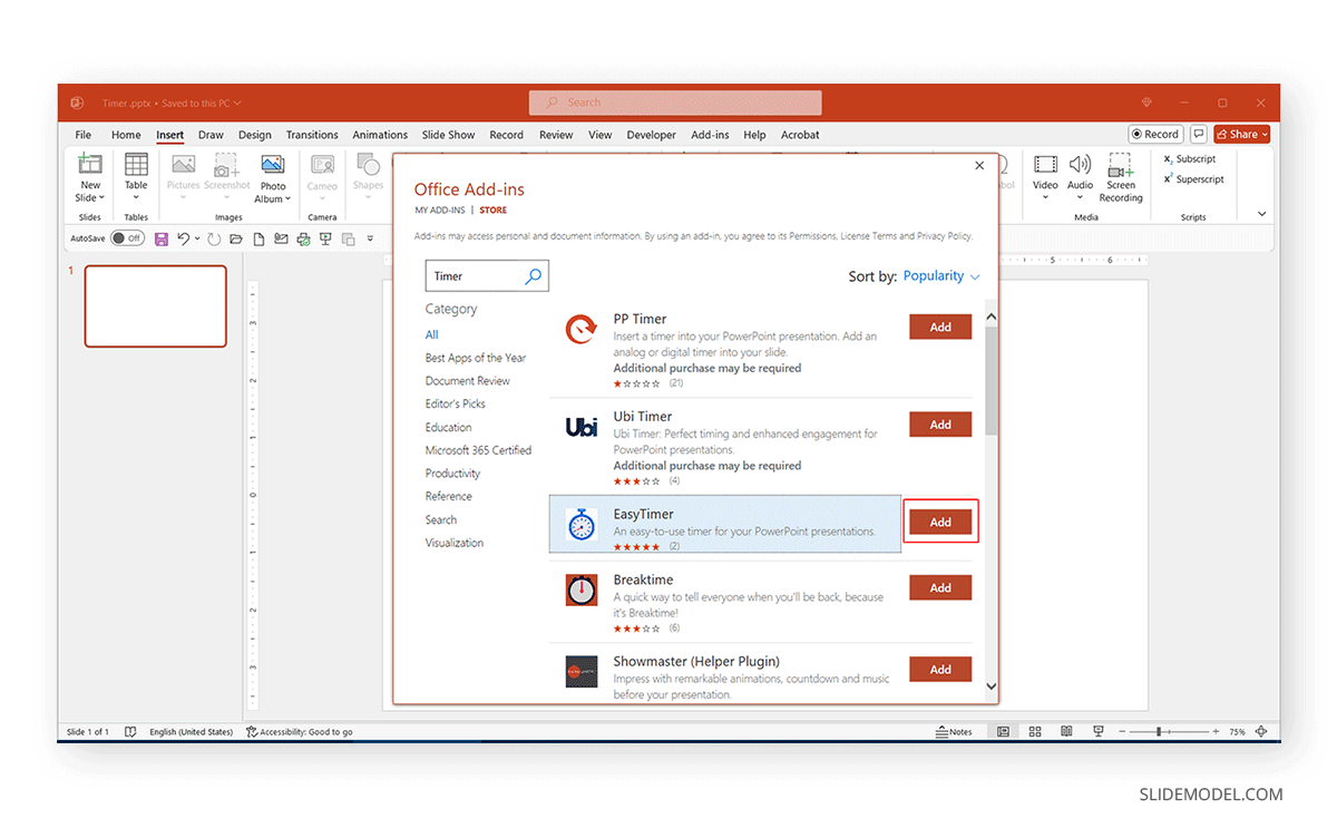 How to install the EasyTimer add in for PowerPoint