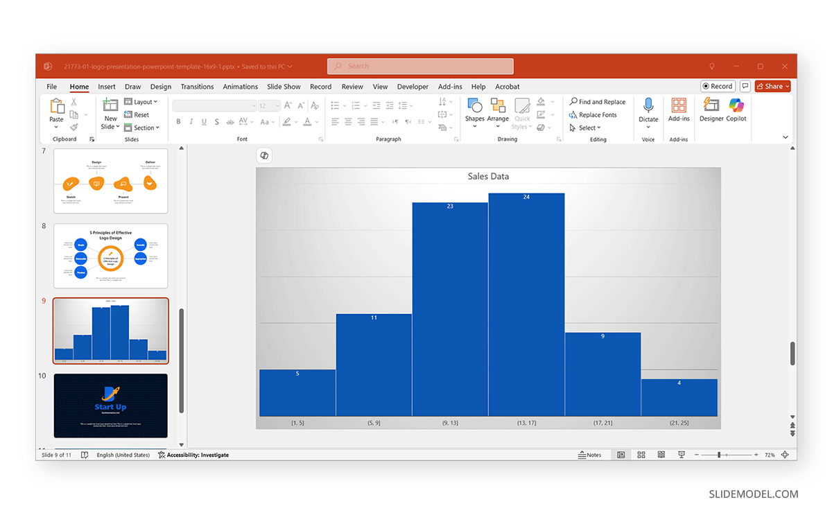 Histogram made out PowerPoint's native tools