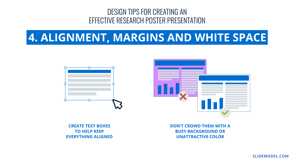 Tips on alignment, margins, and white space in poster presentation design