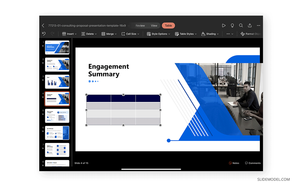 How to add a table in PowerPoint for iPad