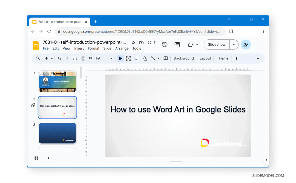 Completed result Word Art in Google Slides
