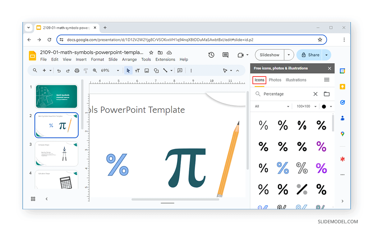 Icon options for a keyword