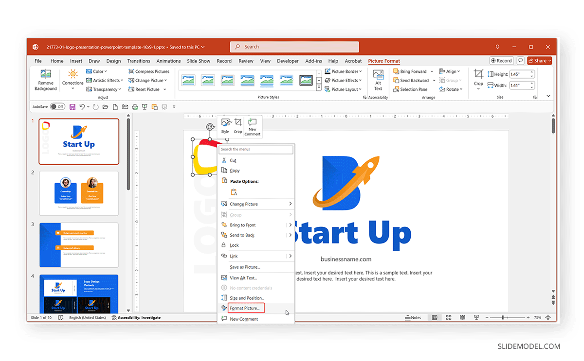 Locating Format Picture in PowerPoint