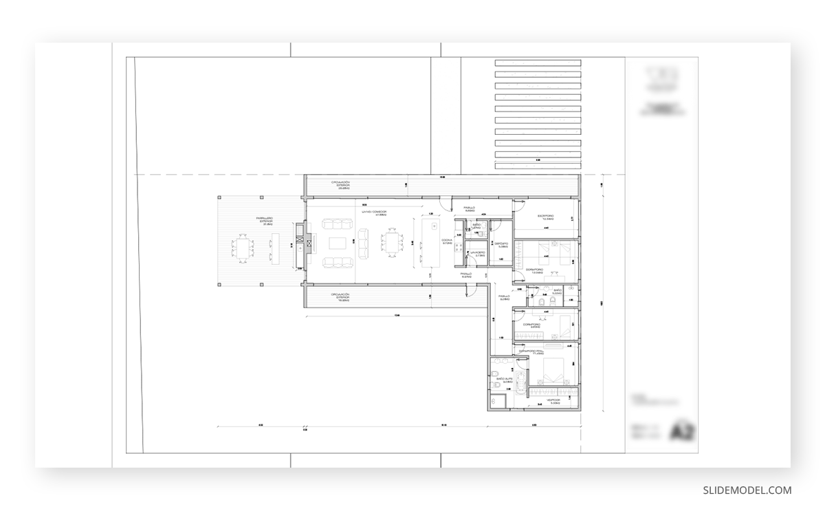 Plan view example in architectural project presentation